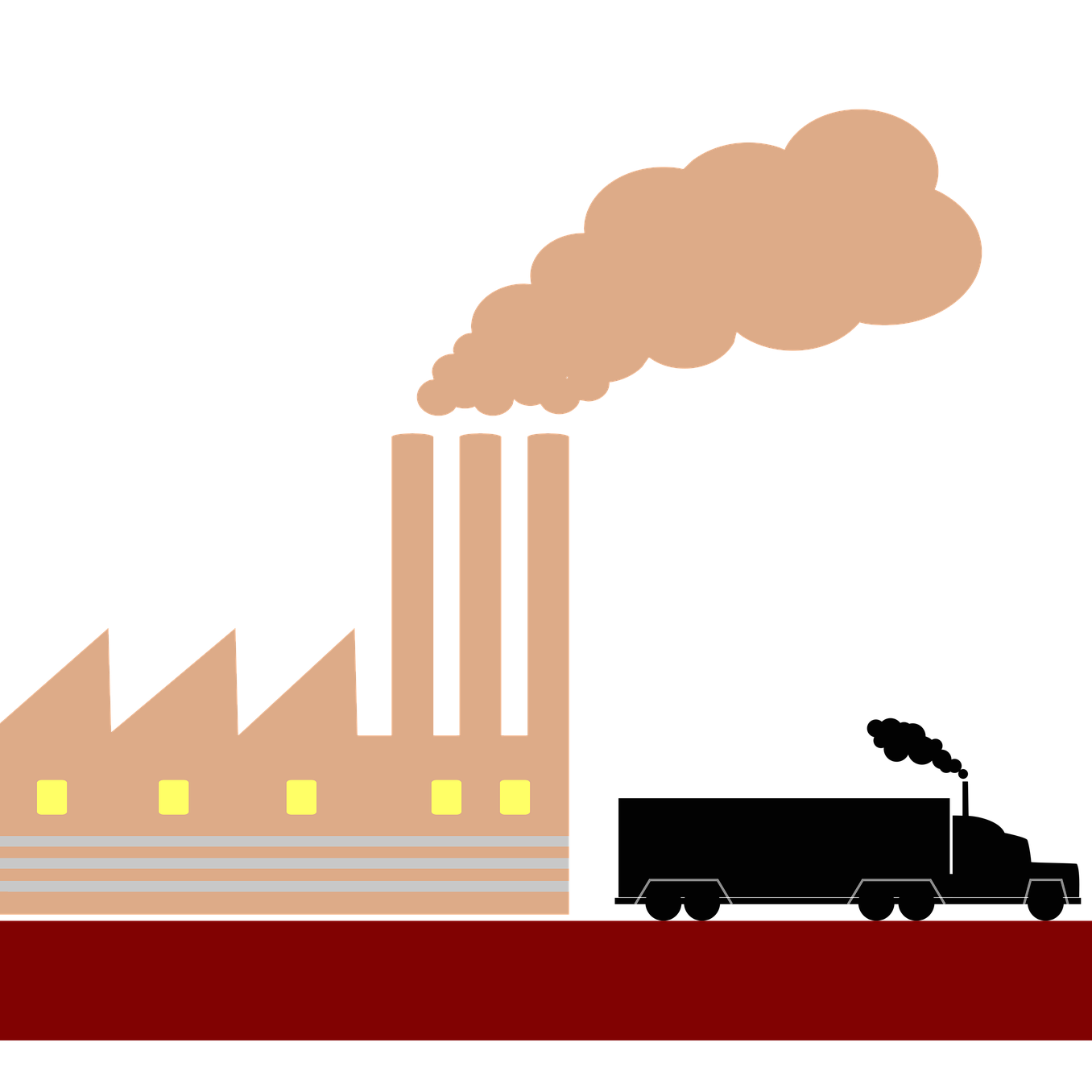 Illustration représentant une usine et un camion polluant l'atmosphère